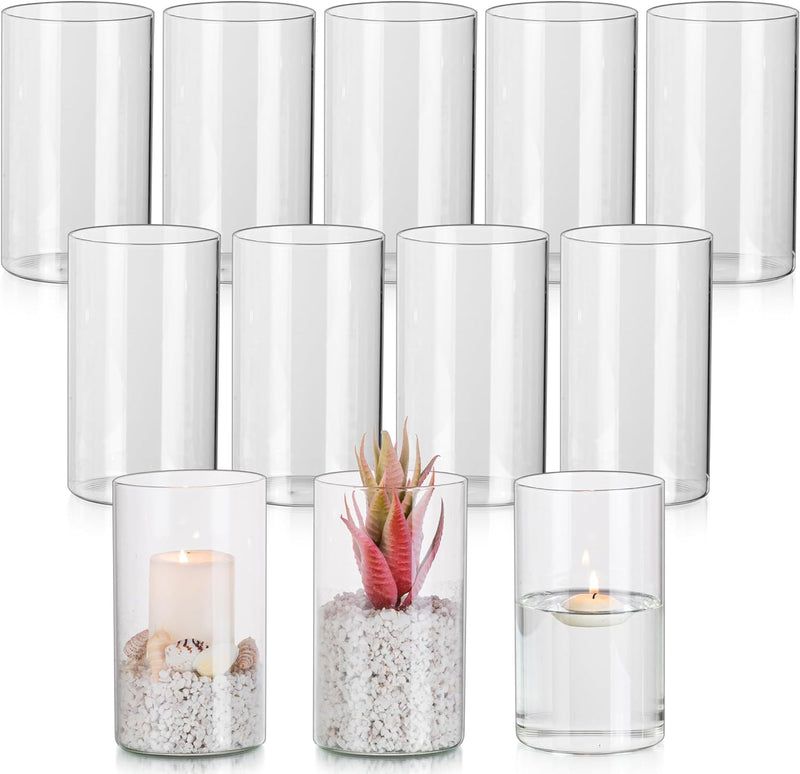 Glasseam Hurricane Glass Candle Holder Set of 6, Cylinder Clear Candle Holders for Pillar Candles, Modern Cylinder Vases for Floating Candles, Vases for Centerpiece Wedding Table Decorations, 6inch