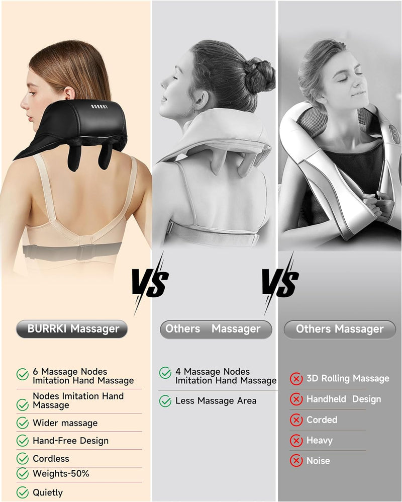 Neck Massager with Heat, Cordless 4D 6 Massage Nodes Kneading Shoulder Massager, Neck and Shoulder Massager, Shiatsu Back Shoulder and Neck Massager for Traps, Leg and Body, Gifts for Men Women