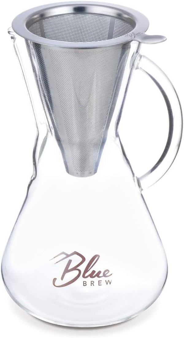 Pour Over Coffee Maker, 15oz, Borosilicate Glass Carafe, Stainless Steel Paperless Filter (BB1011)