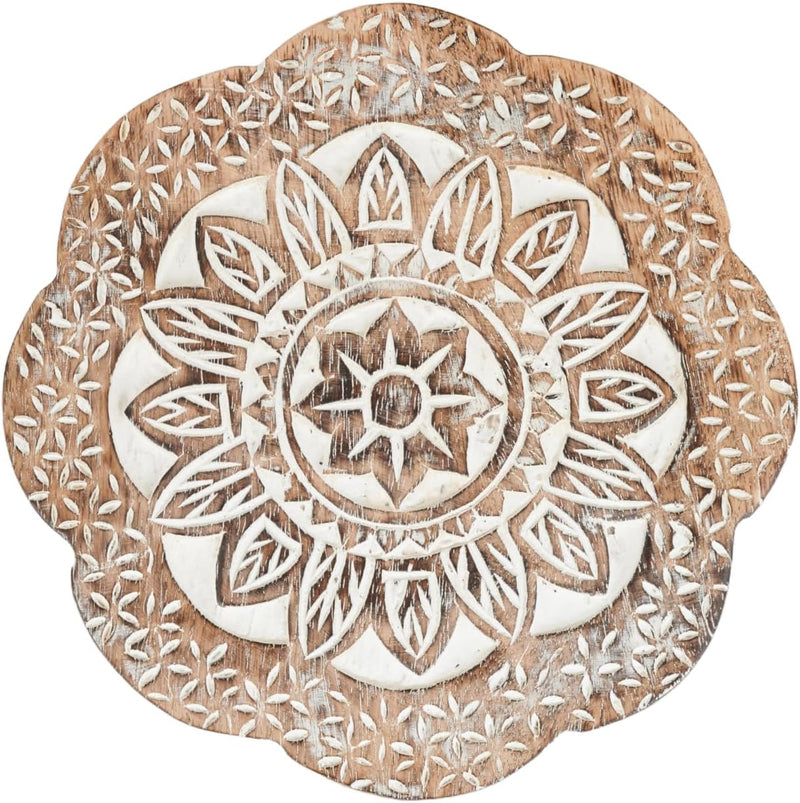 White Elephant Gifts Set of 2 Wooden Trivets for Hot Dishes Pots and Pans Tea Pot Holders Nonslip Heat Resistant Kitchen Counter Accessories for Table Countertops (MD01) 8" Diameter Mandala Design