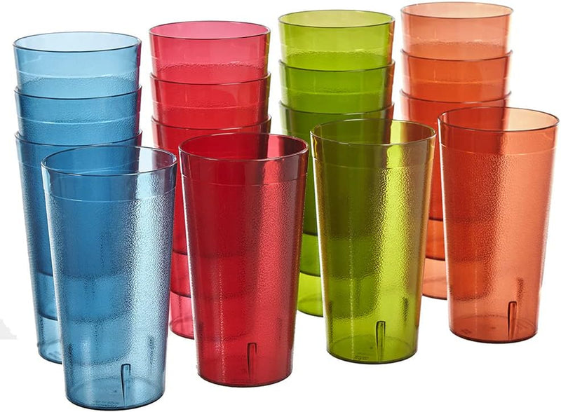 US Acrylic Cafe Plastic Reusable Tumblers (Set of 16) 20-ounce Water Cups Coastal Colors | Restaurant Style Drinking Glasses Value Set, Stackable, BPA-free, Made in the USA | Top-rack Dishwasher Safe