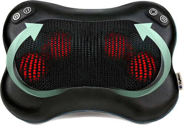 Zyllion Shiatsu Back and Neck Massager - 3D Kneading Deep Tissue Massage Pillow with Heat, 2 Speeds and Manual Rotation Change for Muscle Pain Relief, Chairs and Cars - Black (ZMA-34-BK)