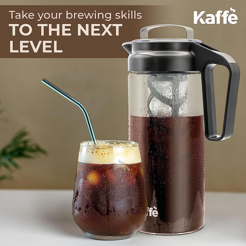 Kaffe Cold Brew Coffee Maker, Iced Coffee Pitcher. Easy Clean, Double-Wall Tritan Glass (1.3L / 44oz)