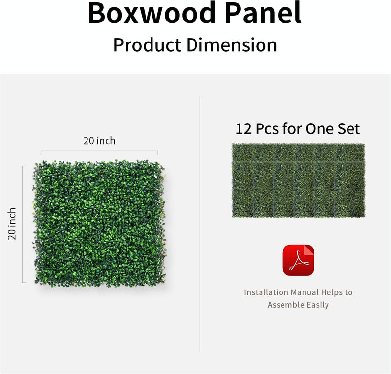 Artificial Boxwood Hedge Panels - 12 Pieces 20 x 20 with 400 Stitches - UV Stable for IndoorOutdoor Decor and Garden Fence