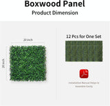 12 Pieces 20” X 20” Artificial Hedge Boxwood Panels with 400 Stitches Boxwood Hedge Grass Wall Green Greenery Plant Mats UV Stable for Indoor Outdoor Decor Garden Fence