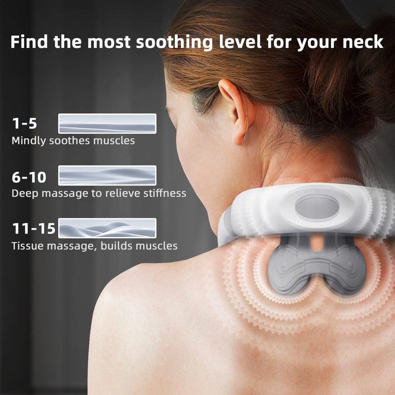 Neck Massager with Heat, Portable Electric Neck Massager, Neck Massage, 3 Model 15 Levels Smart Neck Massager for Pain Relief Deep Tissue