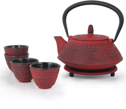 26 oz Japanese Cast Iron Pot Tea Set - Teapot with Infuser and Trivet for Loose Tea Adults, Green