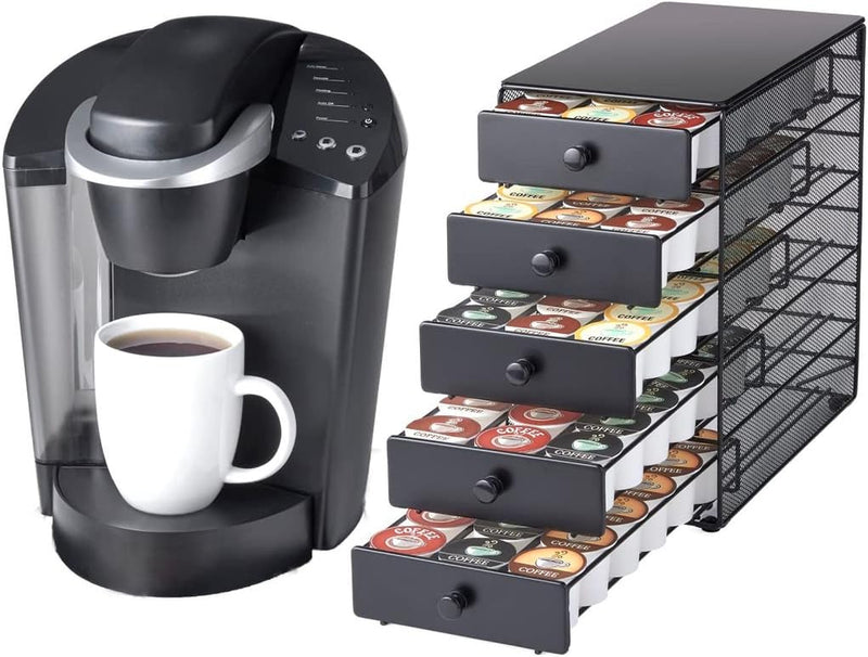 Nifty Coffee Pod Drawer – Black Satin Finish, Compatible with K-Cups, 90 Pod Pack Capacity Rack, 5-Tier Holder, XXL Storage, Stylish Home or Office Kitchen Counter Organizer