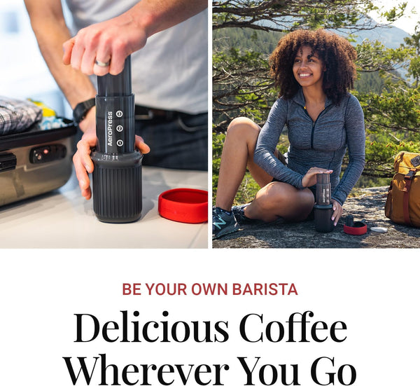 Aeropress Go Travel Coffee Press Kit - 3 in 1 brew method combines French Press, Pourover, Espresso - without grit or bitterness - Small portable Full bodied coffee maker for camping & travel