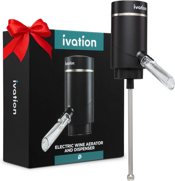 Ivation Electric Wine Aerator and Dispenser | Rechargeable Automatic Wine Pourer with Touch Button Control, Precision Spout, On/Off Aeration, Extension Tube and Micro USB Cable | Just Press to Pour!
