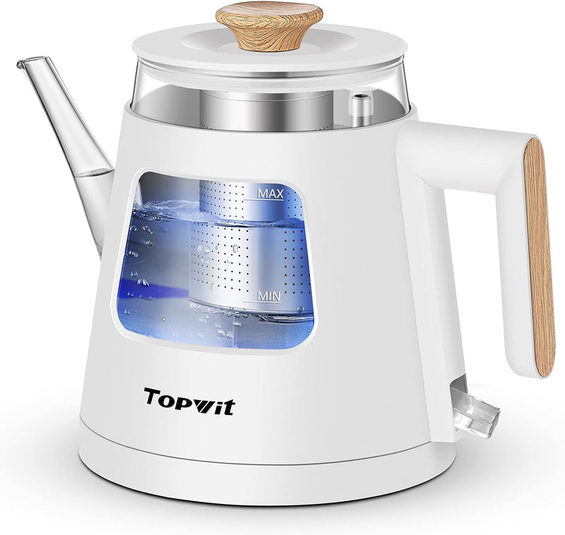 Topwit Electric Kettle, 1.0L Electric Tea Kettle with Removable Stainless Steel Infuser, BPA-Free Electric Glass Kettle with Window, Double Wall Water Warmer, Gooseneck Kettle, Auto-shut Off, Black