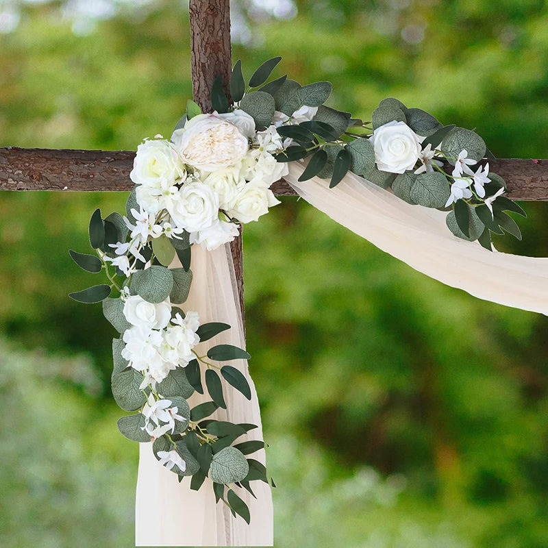 2Pcs Fake Rose Garland Flower Swags - Ivory Greenery Wedding Arch Decorations