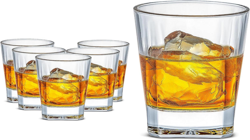 LUXU Whiskey Glasses-Premium 11 OZ Scotch Glasses Set of 6 /Old Fashioned Whiskey Glasses/Perfect Scotch Bourbon Whiskey Tumblers/Style Glassware for Bourbon/Rum glasses/Bar whiskey glasses,Clear