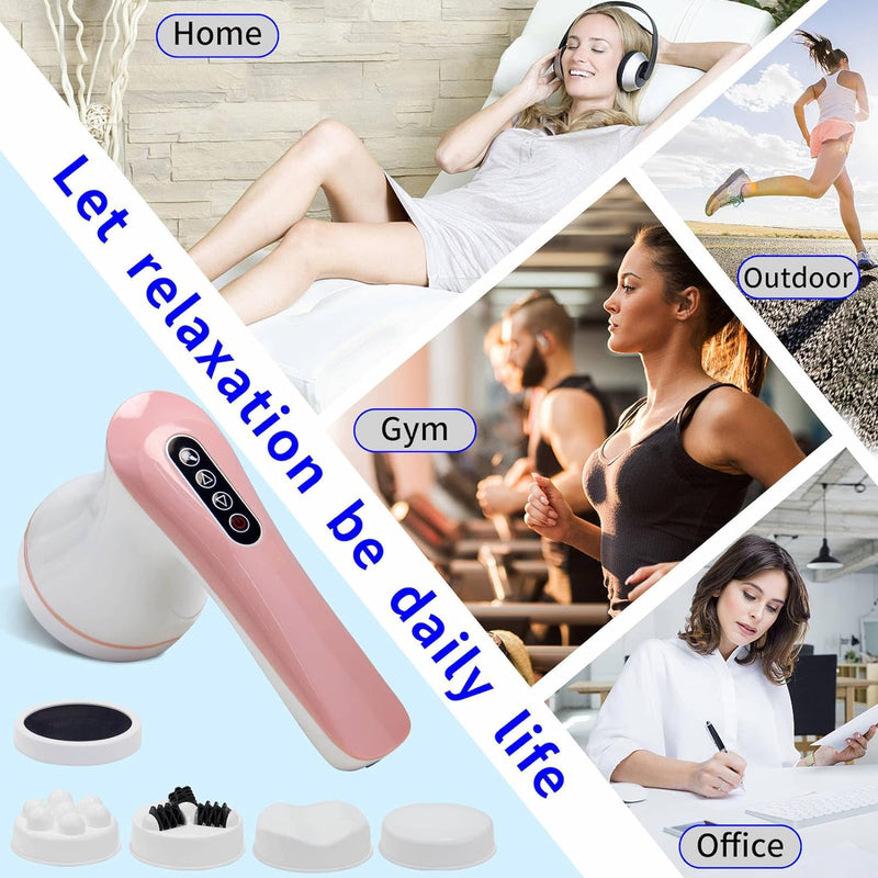 Handheld Electric Back Massager - Cordless Cellulite Massager Full Body Massager with 4 Massage Heads