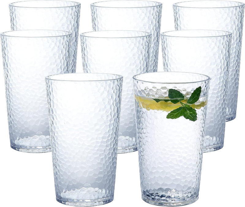 Kurala Unbreakable Plastic Tumbler Cups, Set of 6, Large Water Tumbler Set, 25 oz Highball Drinking Glasses (Clear)