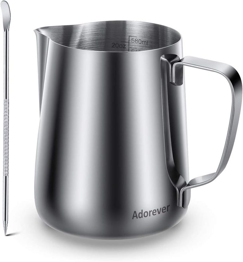 Milk Frothing Pitcher 350ml/600ml/900ml/1500ml (12oz/20oz/32oz/50oz) Steaming Pitchers Stainless Steel Milk/Coffee/Cappuccino/Latte Art Barista Steam Pitchers Milk Jug Cup with Art Pen,12oz