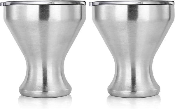 JILLMO Martini Glass, Insulated Stainless Steel Margarita Glass with Lid, Set of 2