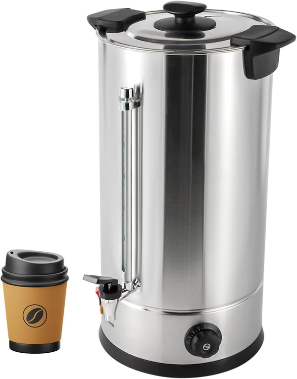 Hot Water Dispenser, 25L/6.6 gal Commercial Stainless Steel Electric Hot Water Boiler With Double-layer Barrel Wall, Portable Thermostable Tea Urn Coffee Boiler With Practical Faucet For Hot Drinks