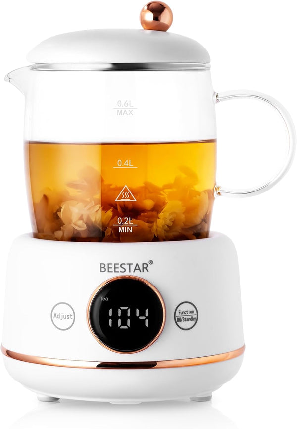 BEESTAR Small Electric Kettle with Automatic Heat Preservation,Glass Portable Kettle Temperature Control,6 Preset Programs,High Borosilicate Glass,0.6 Liter Capacity for Your Office or Kitchen