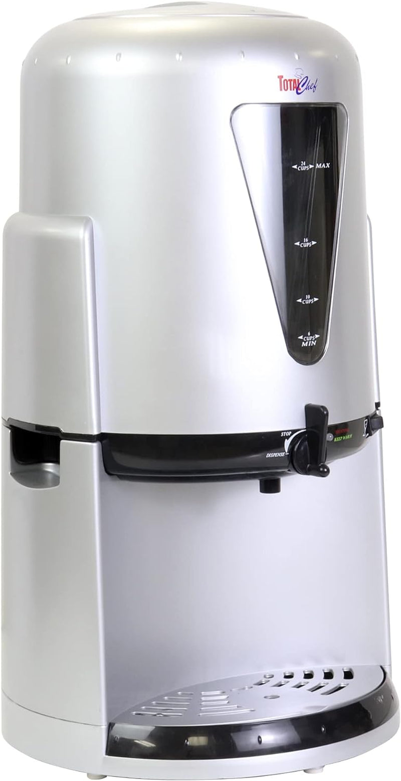 Total Chef Coffee Urn 24 Cup Electric Percolator, Automatic Hot Beverage Maker for Tea, Cider, Mulled Wine, 1.5 Gal Capacity, Double Wall Insulated, Hands-Free Dispenser, Silver and Black