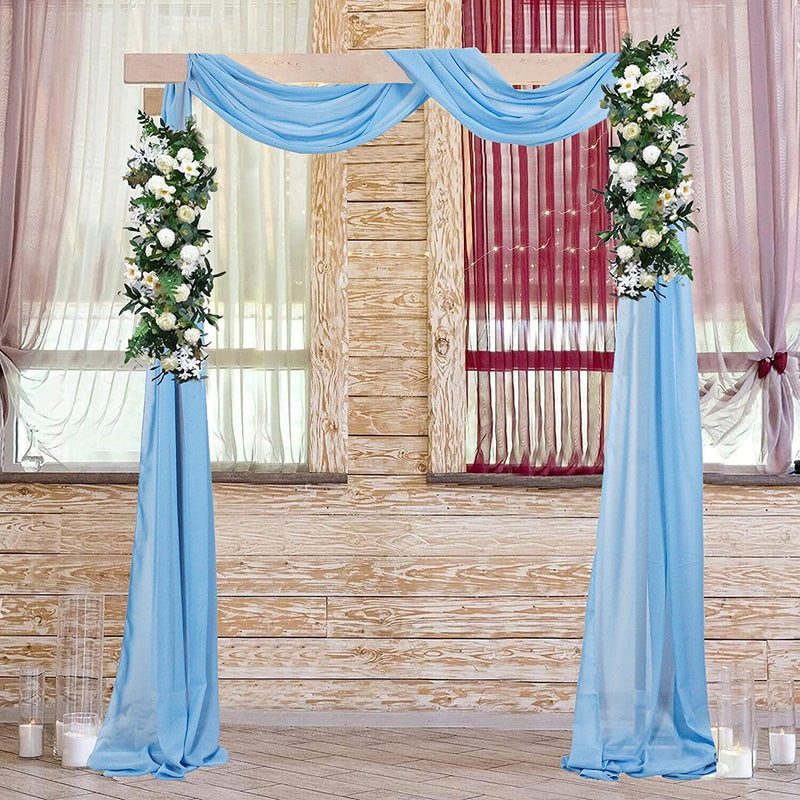 Wedding Arch Draping Fabric Set - 2 Panels 18FT Blue Chiffon 6 Yards Voile Sheer - Ceremony Reception Decorations