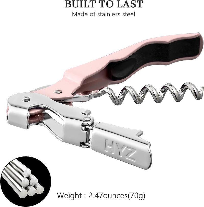 HYZ 2-Pack Wine Opener Waiter Corkscrew, Professional Wine Key for Servers, Bartender with Foil Cutter, Manual Wine Bottle Opener Double Hinged (Pink)