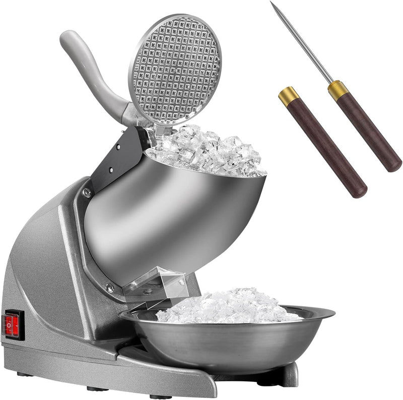 BI-DTOOL Electric Ice Crusher Triple Blades Ice Crusher Shaver 286lbs/hr Stainless Steel Shaved Ice Machine 380W Snow Cone Machine 1500 RPM Ice Shaving Machine Commercial And Domestic Silver