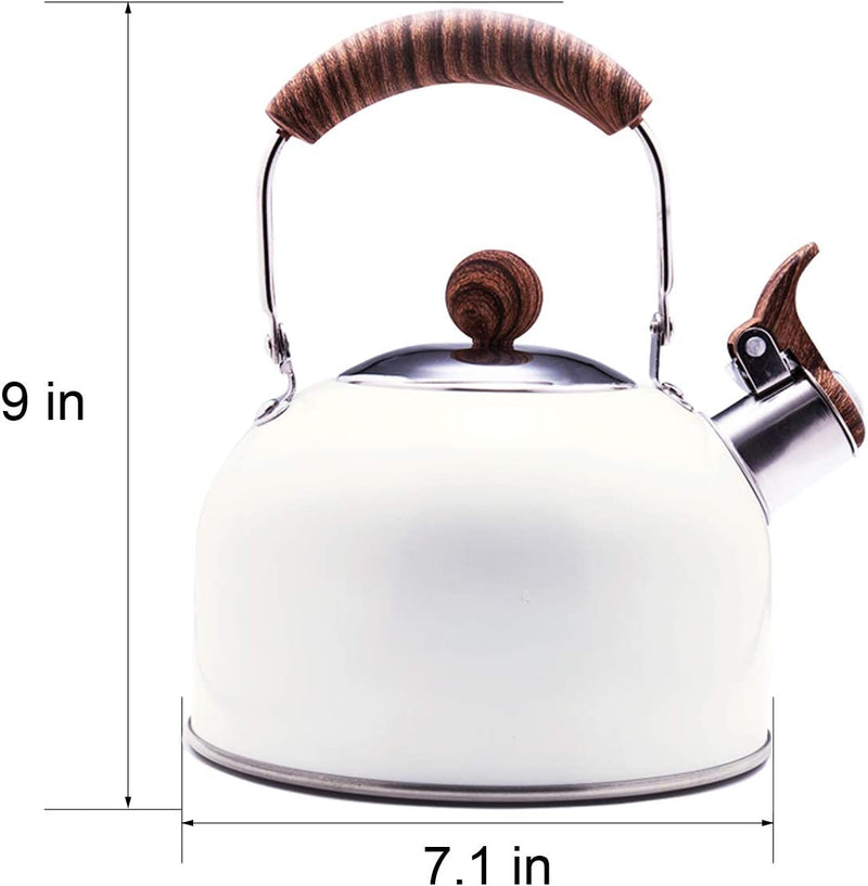 ROCKURWOK Tea Kettle, Tea Pot with Cool Touch Ergonomic Handle, Tea Kettle Food Grade Stainless Steel, Tea Kettle Stovetop, Kettle Teapot, Whistling Tea Kettle, Tea Kettle Pot, 2.5 Quart (White)