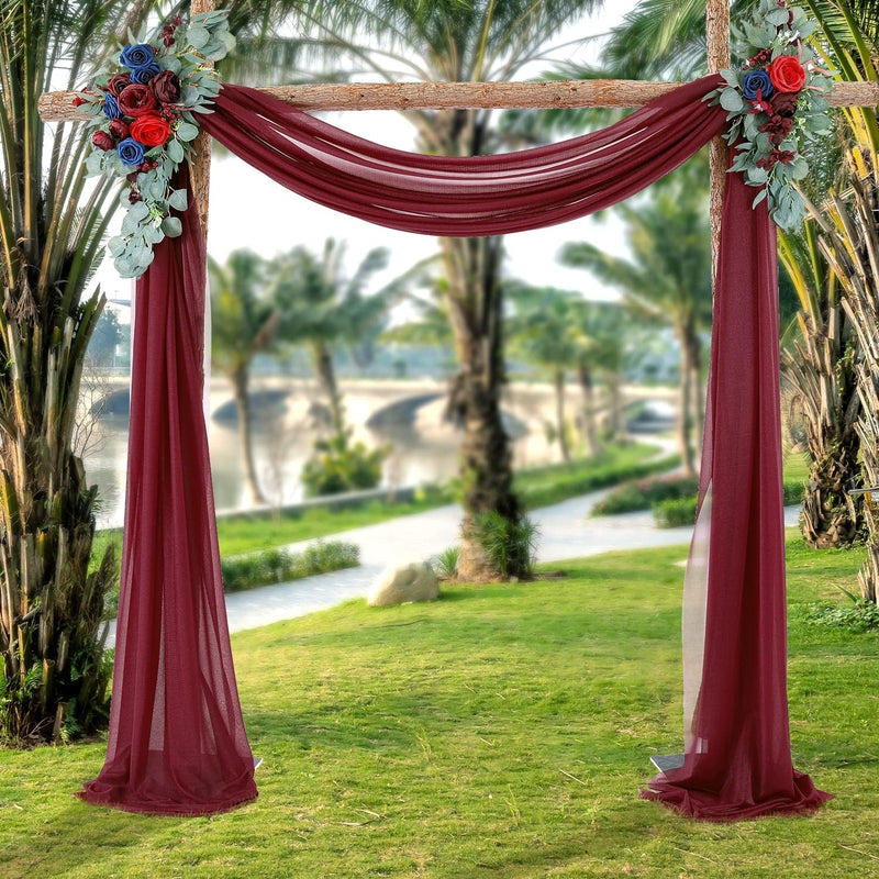Burgundy Wedding Arch Draping Fabric - Sheer Backdrop Curtain for Ceremony Decor - 28 X 19Ft Panel