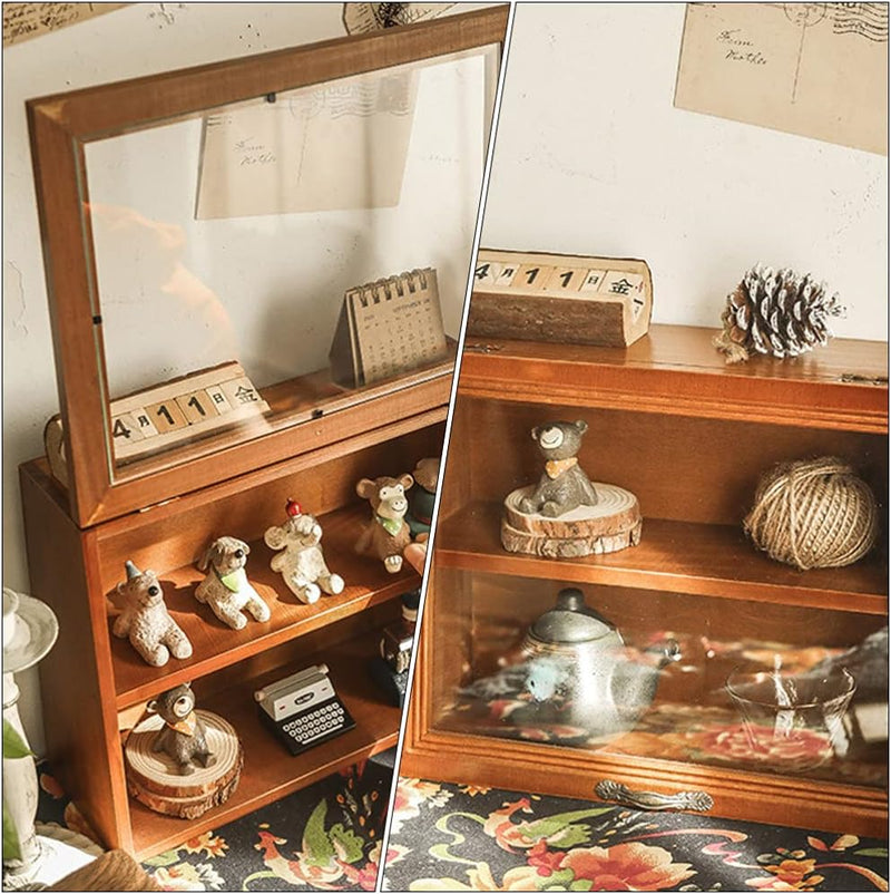 Countertop Display Shelves Wooden Tea Box Organizer Wood Tea Storage Box Chest Tea Bag Holder Rack Storage Container Tea for Coffee Tea Sugar Sweeteners Creamer Coffee Mug Display Box