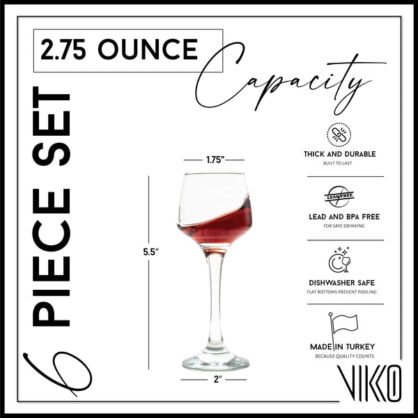 Vikko 2.75 Ounce Shot Glasses, Set of 6 Small Liquor Glass with Stem, Spirit Glasses, Durable Tequila Bar Glasses For Alcohol and Espresso Shots