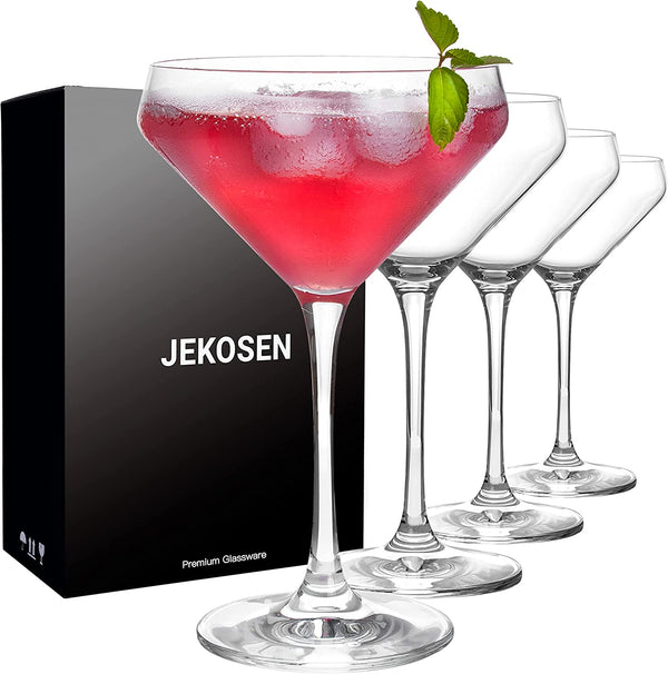JEKOSEN Crystal Martini Cocktail Glasses 11 Ounce Set of 4 With Premium Gift Box Premium Strong Lead-Free Clear