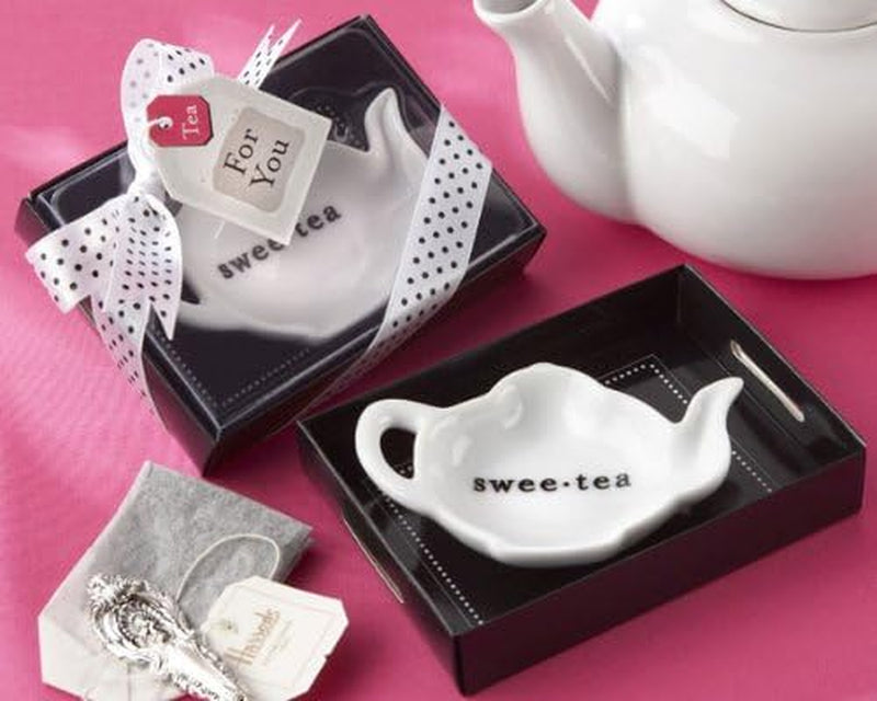 Swee-Tea Ceramic Tea-Bag Caddy in Black & White Serving-Tray Gift Box