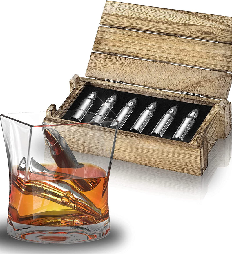 Silver Metal Whiskey Stones Set in Box for Him | 6 Steel Whiskey Rocks | Metal Ice Cubes | Cool Whiskey Gift for Men, Boyfriend