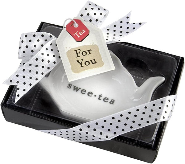 Swee-Tea Ceramic Tea-Bag Caddy in Black & White Serving-Tray Gift Box