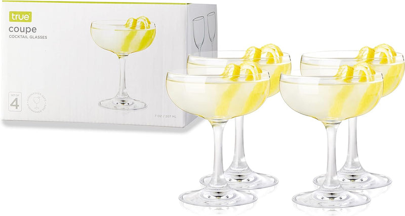 True Coupe Glasses Martini Daiquiri Manhattan Cocktail Barware Glass, 7 Oz, Set of 4