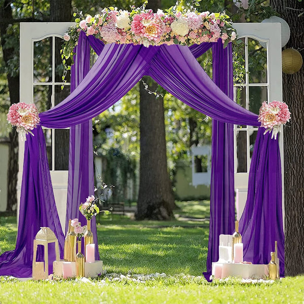 Purple Chiffon Wedding Arch Drapery - 6 Yard Sheer Drape Set for Reception or Backdrop