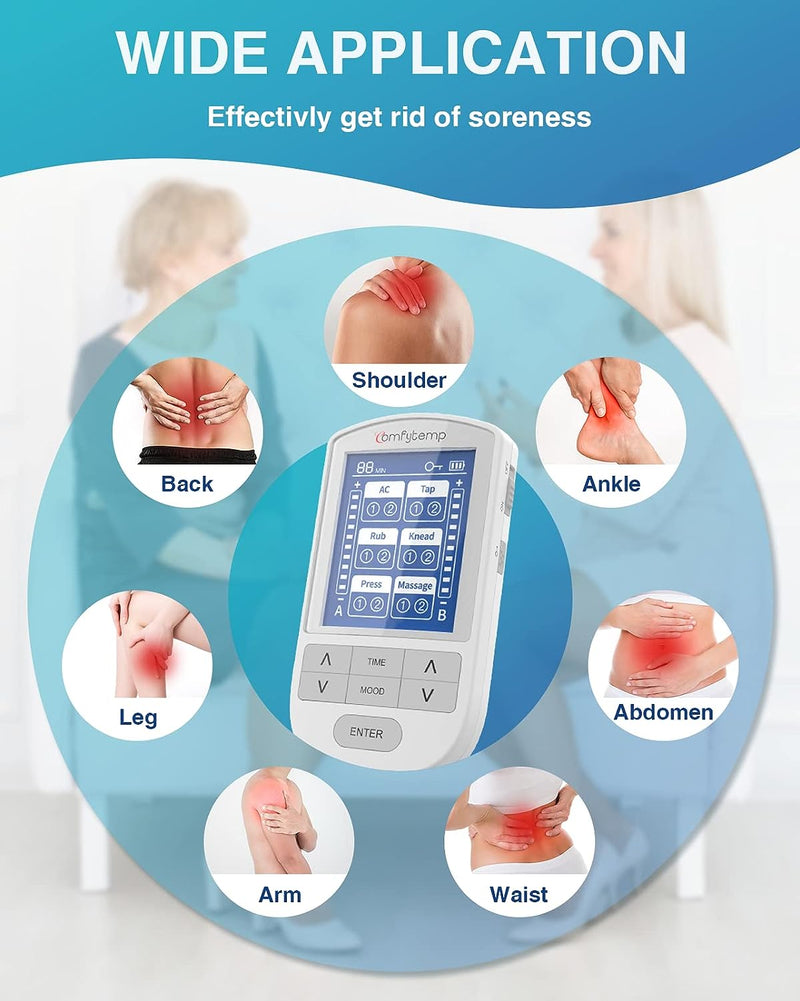 Comfytemp TENS Unit Muscle Stimulator, FSA HSA Eligible Dual Channels TENS Machine for Pain Relief, Electronic Pulse Massager for Back, Neck, Sciatica, Shoulder Pain Relief, 12 Modes, 8 Electrode Pads