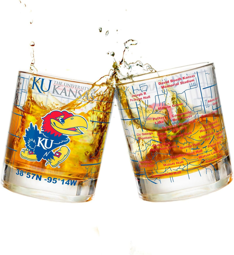 The University Of Alabama Whiskey Glass Set (2 Low Ball Glasses) - Contains Full Color Alabama Logo & Campus Map - Alabama Gift Idea for College Grads & Alumni - College Cocktail Glassware