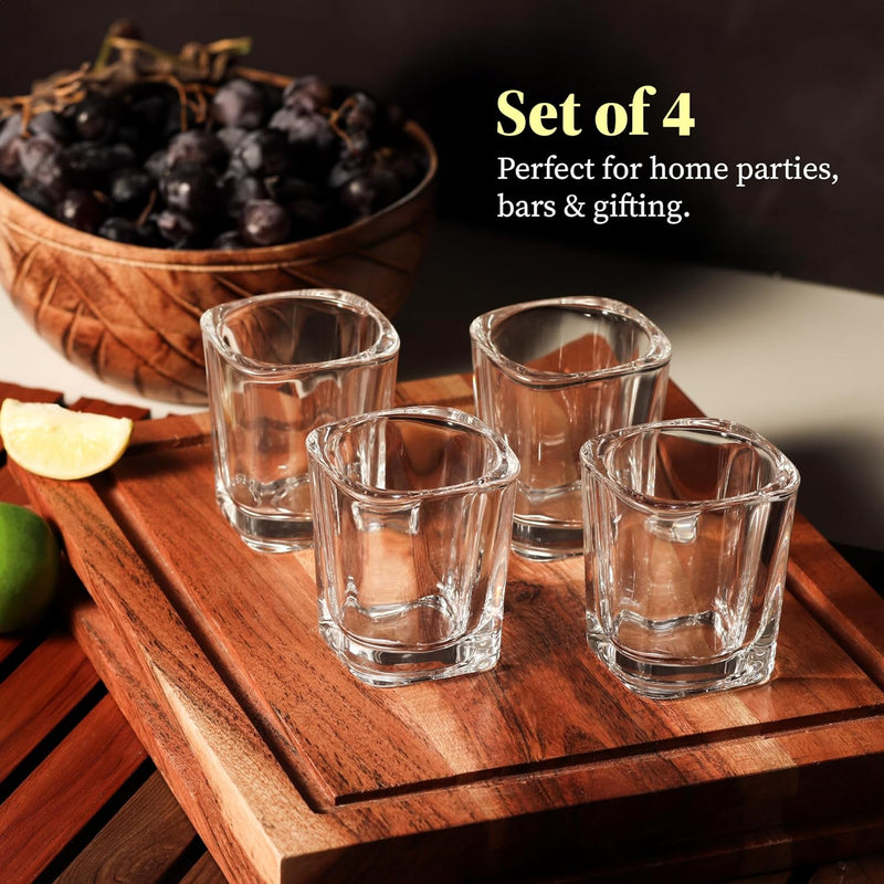 QUAFFER Square Shot Glasses Heavy Base 2oz (Set of 4) – Modern Shot Glass – Classic Whisky Vodka Tequila Sherry Brandy Cordial Mini Snifters Glasses - Perfect for Parties, Bars, Events, Home Bar