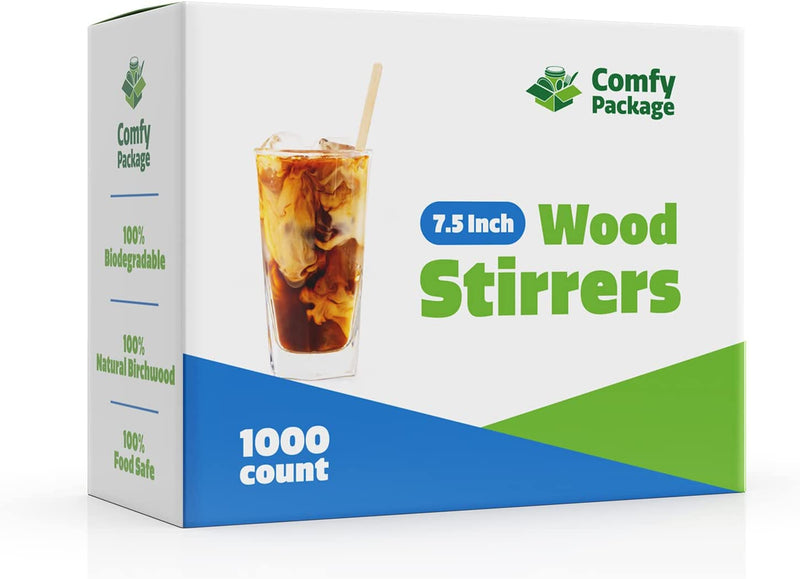 [1000 Count] 7.5 Inch Wooden Coffee Stirrers - Wood Stir Sticks
