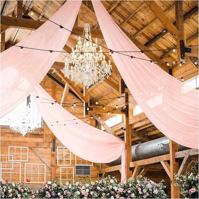 6-Piece Light Peach Ceiling Drapes Set 5x10 Ft Sheer Voile Chiffon Fabric for Weddings  Banquets