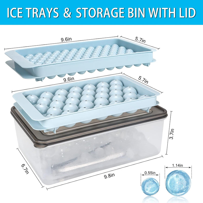 BomSaluka Round Ice Cube Tray,3 Pack Easy-Release Ice Cube Trays with Lid and Bin for Freezer,Making 66pcs+104 Ice Ball Maker Mold for Coffee Cocktail Whiskey, Ice Buckets Tongs Scoop Set