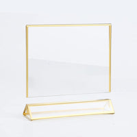 UNIQOOO Clear Acrylic Sign Holder with Golden Border | Pack of 6, 6X4", Double Side Frame, Landscape View, Perfect for Wedding Table Number Holder (Landscape 6X4)