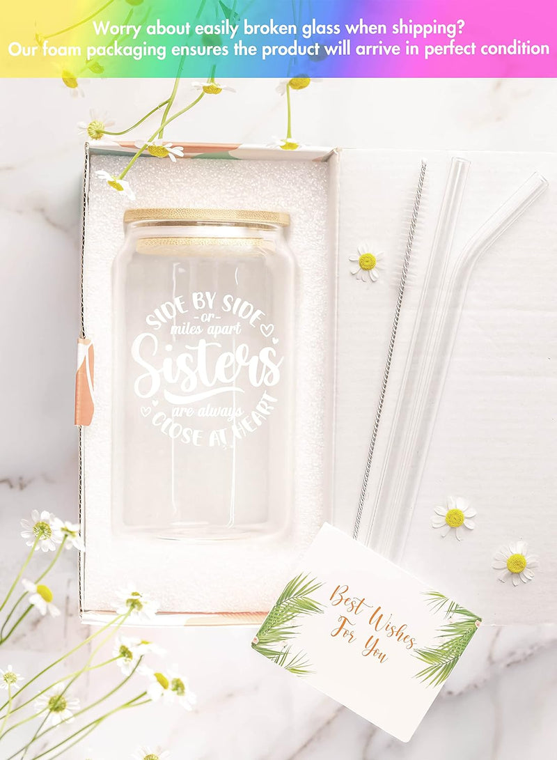 Christmas Gifts For Sister From Sister, Brother - Unique Birthday Present For Sister, Soul Sister, Big Sister, Little Sister, Sister In Law, Sibling, Bestie - 16 Oz Coffee Glass