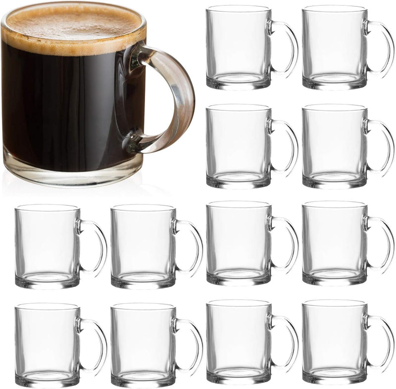 QAPPDA Clear Coffee Mug With Handle 6 oz, Glass Mugs With Handle,Warm Beverage Mugs,Glass Cups Tea Cups Latte Cups Cappuccino Mugs Set of 12 KTZB58