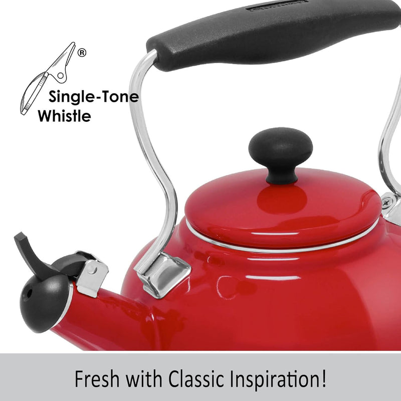 Chantal Tea Kettle, 1.7 QT, Vintage Series, Premium Enamel on Carbon Steel, Whistling, Even Heating & Quick Boil (Chili Red)