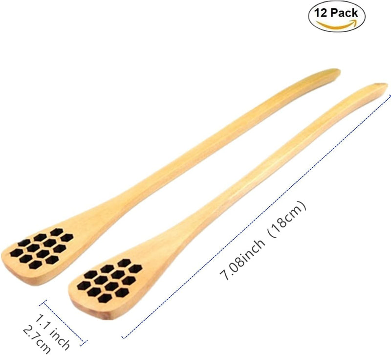 12 Pack Wooden Honey Comb Honey Stick Honey Dipper Spoon, Coffee Stiring Spoon, Tableware for Wedding or Party Favors