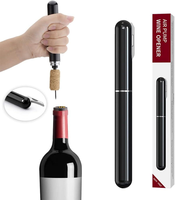 Wine Bottle Opener，IPEROT Air Pressure Wine Corkscrew With Cutting Wine Bottle Foil Knife, Effortlessly Open Wine Bottles Without Damaging Corks, Easy-to-Use(Black)