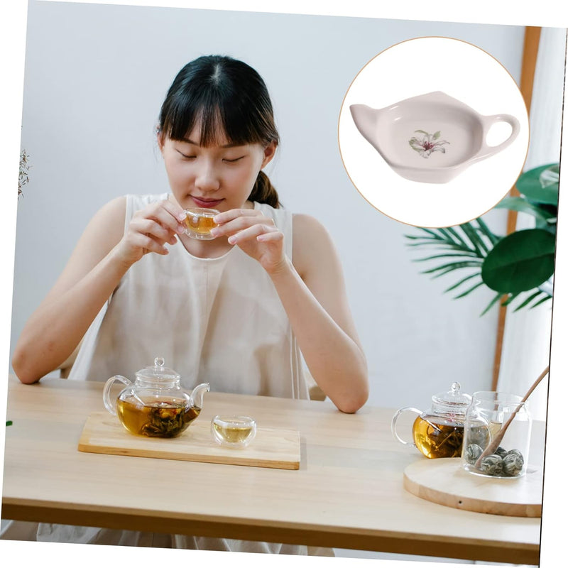 CIYODO 4pcs Ceramic Tea Bag Saucer Cooking Utensil Holder Teabag Storage Plate Seasoning Bag Holder Mini Tea Kettle Professional Teabag Coaster Household White Dipping Dish Ceramics